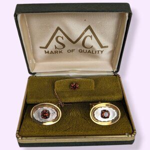 Vintage Orange Glass Cufflink & Tie Pin Set